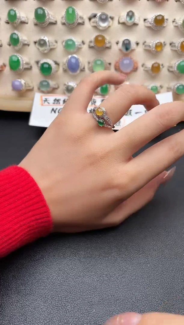 【闪购商品】翡翠戒指银S925镶嵌一物一证一礼盒