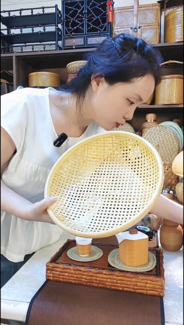 有机玻璃手工竹编茶具收纳筐农村簸箕家用水果蔬菜馒