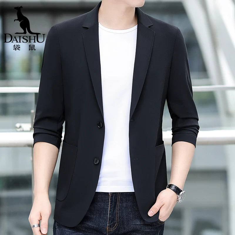 袋鼠春夏季西装外套男冰丝防晒气质高档韩版商务修身简约薄款西服