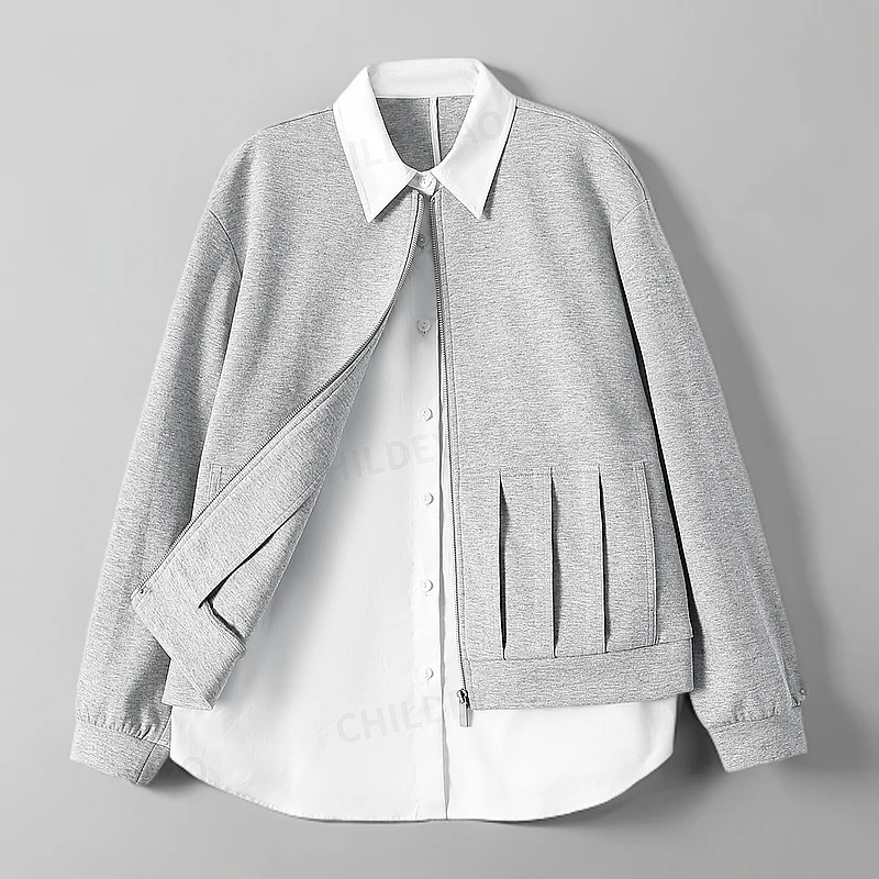 Childe Yao『老友记』设计感假两件压皱口袋衬衫领休闲外套 S409110