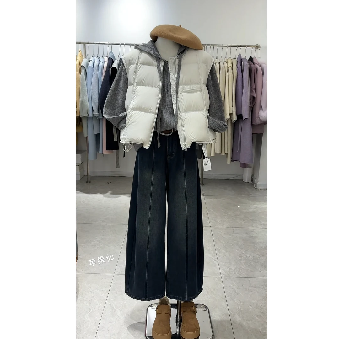 【现货】2025秋冬爆款高级感韩版棉服马甲针织衫高腰阔腿裤三件套