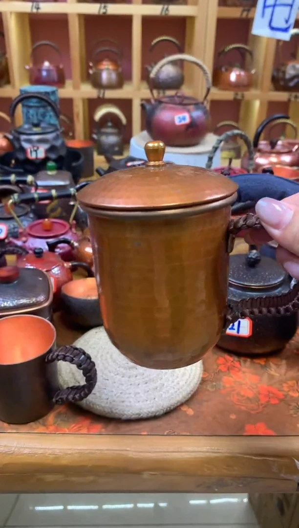 紫铜双层带盖茶缸子
