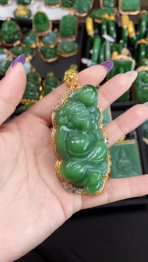 【闪购商品】和田玉吊坠18K金镶嵌多样性发一