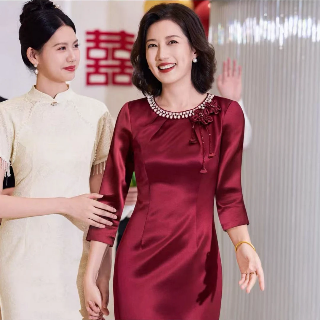 “温文尔雅”真醋酸夏季短袖气质优雅婚礼妈妈装显瘦时尚中国风
