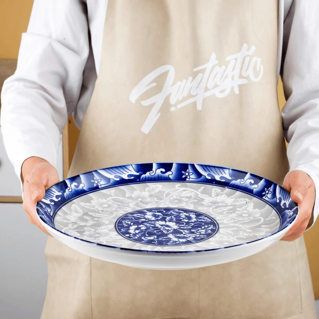 4只10英寸青花陶瓷盘子大号家用复古风创意菜盘釉下彩酒店中式