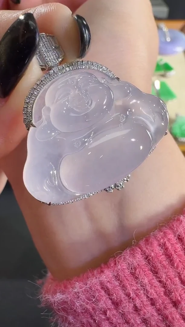 吊坠(不含链)18K金镶嵌翡翠【源头工厂】钻石镶嵌