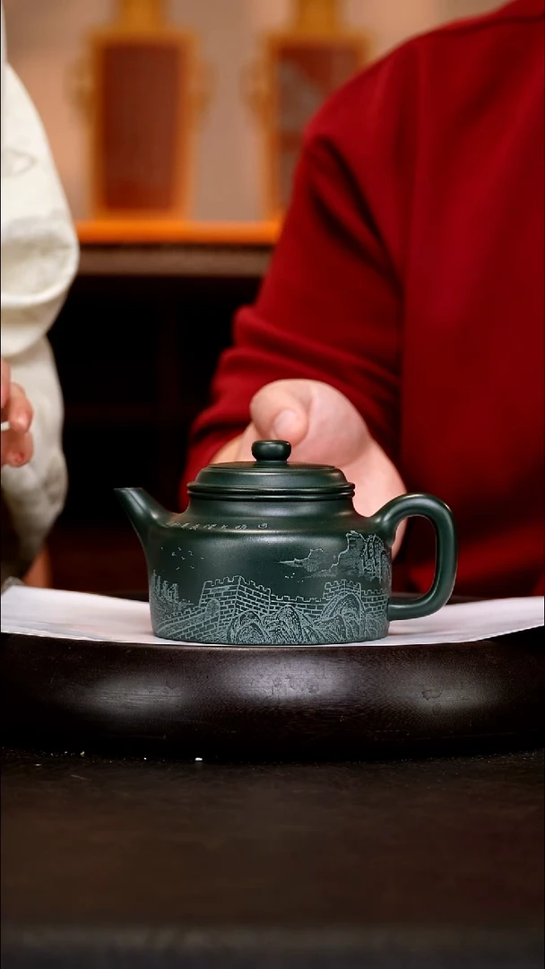 茶壶紫砂ZKN44 剑流德钟   春辰绿泥    420cc