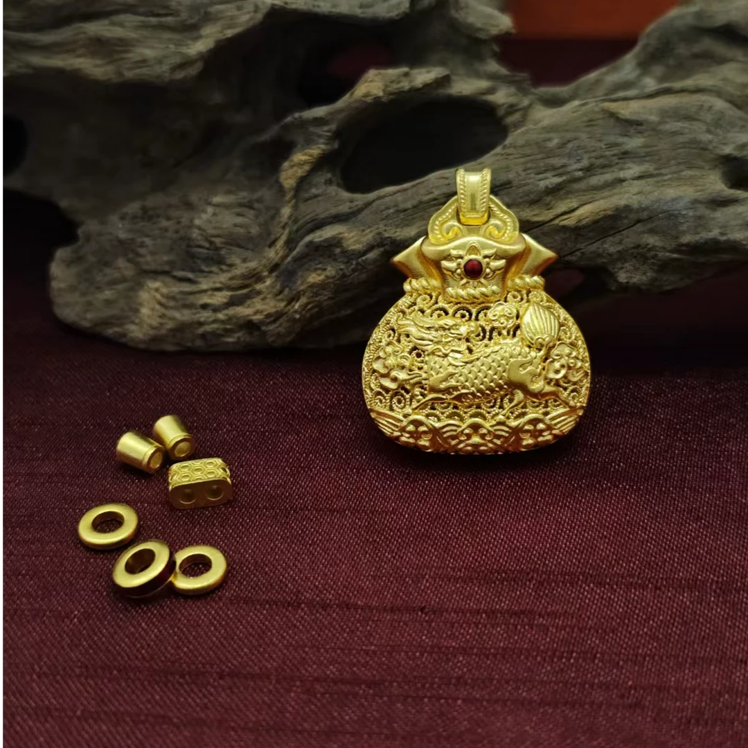 .禧悦黄金足金999黄金古法麒麟福袋Y幂同款女生镂空花丝摆件