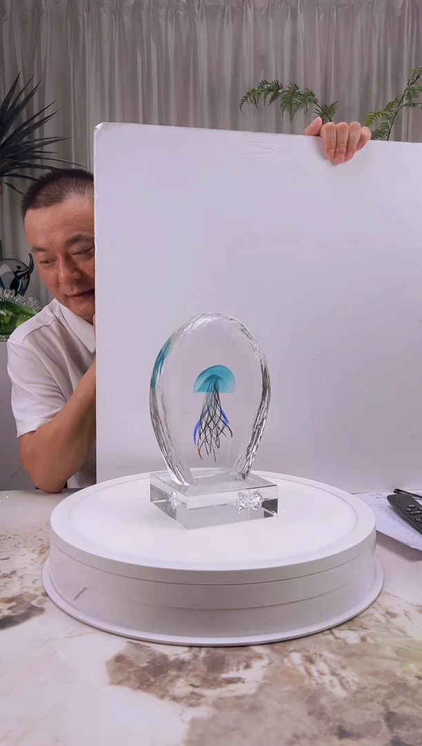 摆件琉璃水晶水母+底座