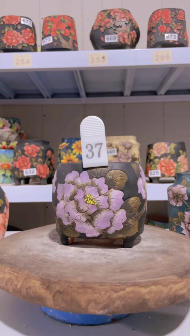 摆件37陶花岛花盆罐—手工痕迹默认，大小会有1-2公分误差
