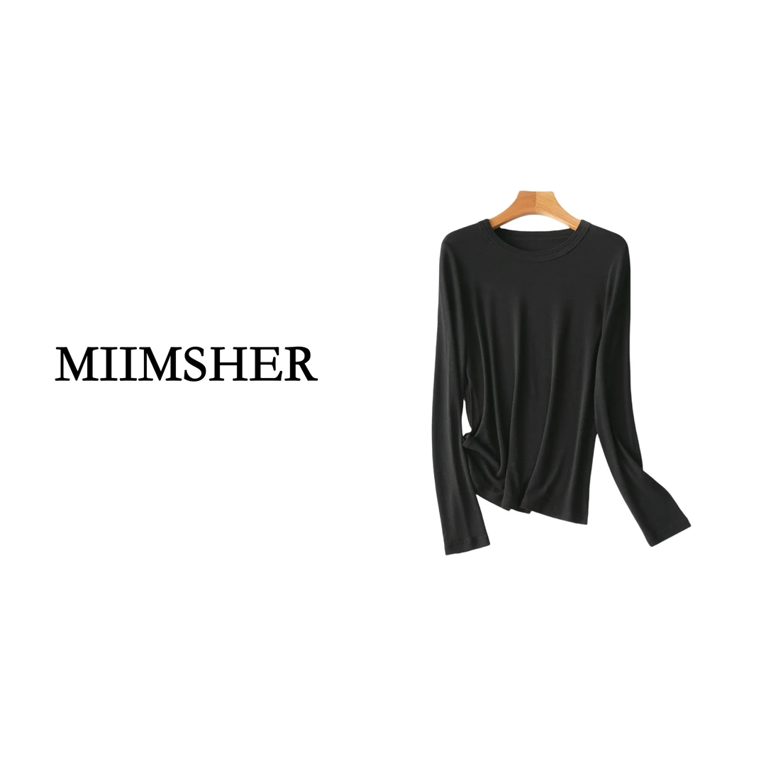 【绿野时髦】25早春新款羊毛.高弹显瘦休闲风时髦百搭长袖T恤SS2504