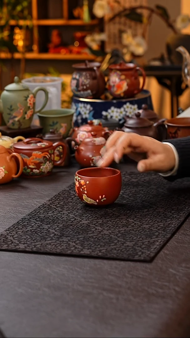 茶杯紫砂大红袍飞鸟杯