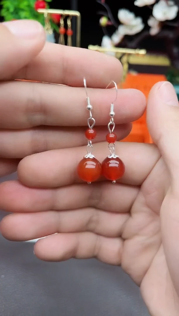 玛瑙/玉髓耳饰银S925镶嵌409000