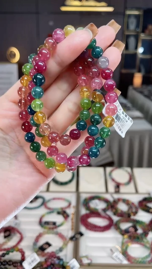 未镶嵌老矿碧玺色标彩虹三圈手串7mm+碧玺dan多样性发货一条