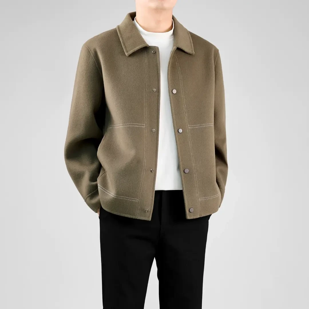 【亏米清完】1冬季男士双面绵羊毛大衣时尚休闲商务秋冬立领中长款