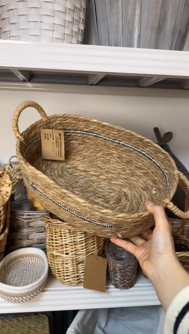 小*儿微瑕捡漏椭圆草编双耳小筐