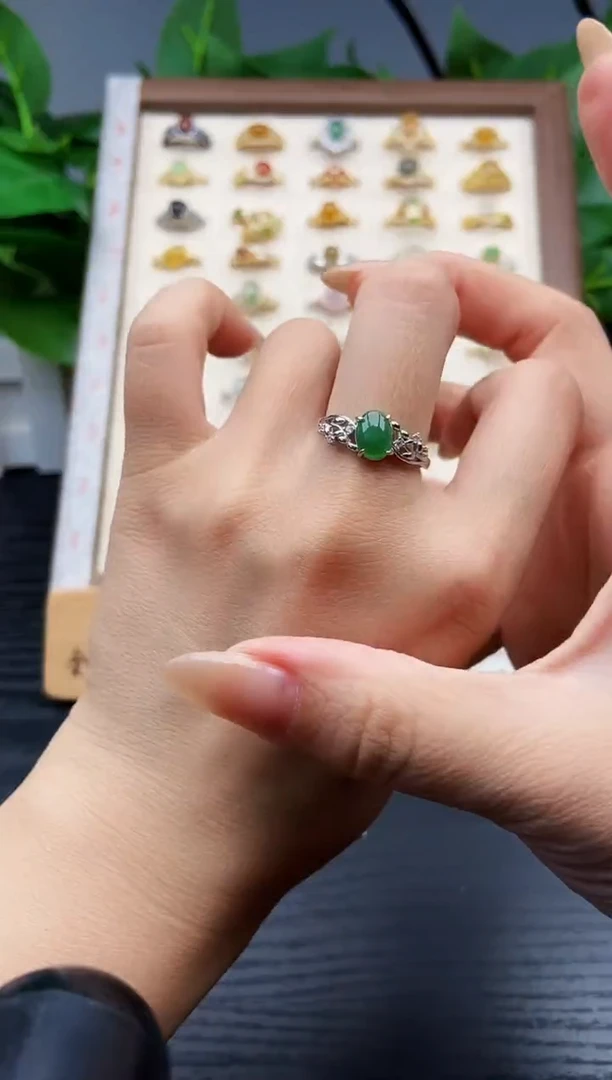 银S925镶嵌戒指翡翠12