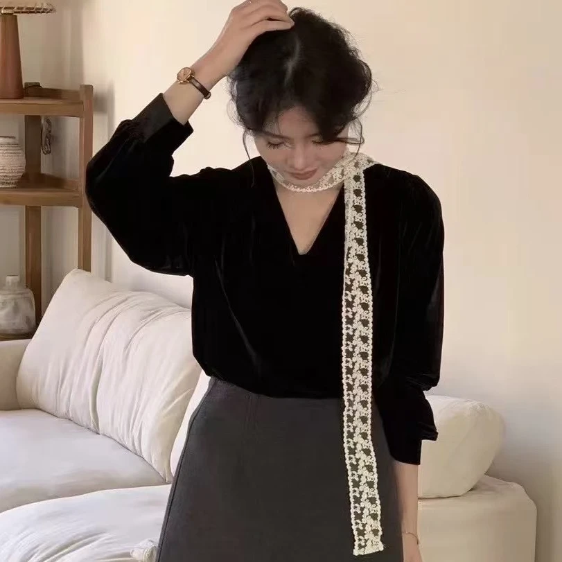 5118~围巾丝绒小衫