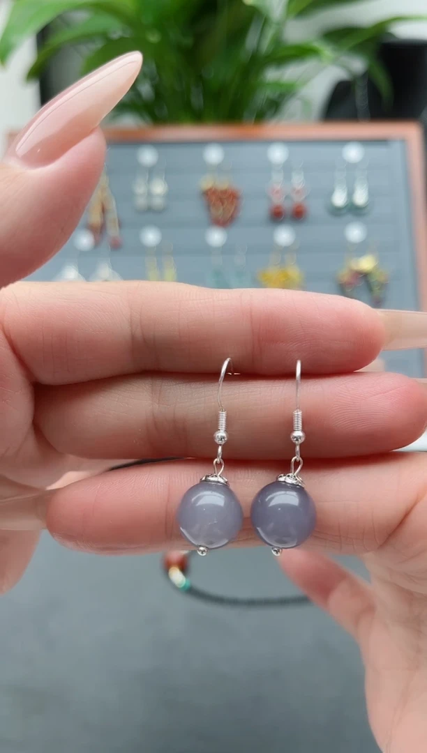 【闪购商品】玛瑙/玉髓耳饰银S925镶嵌808灰单珠