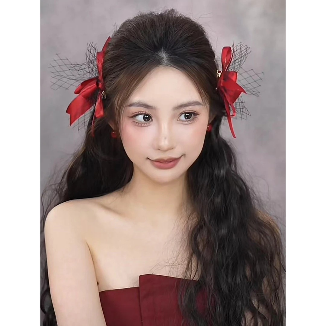 合金婚庆饰品 新款红色蝴蝶结含耳饰（耳针款）927