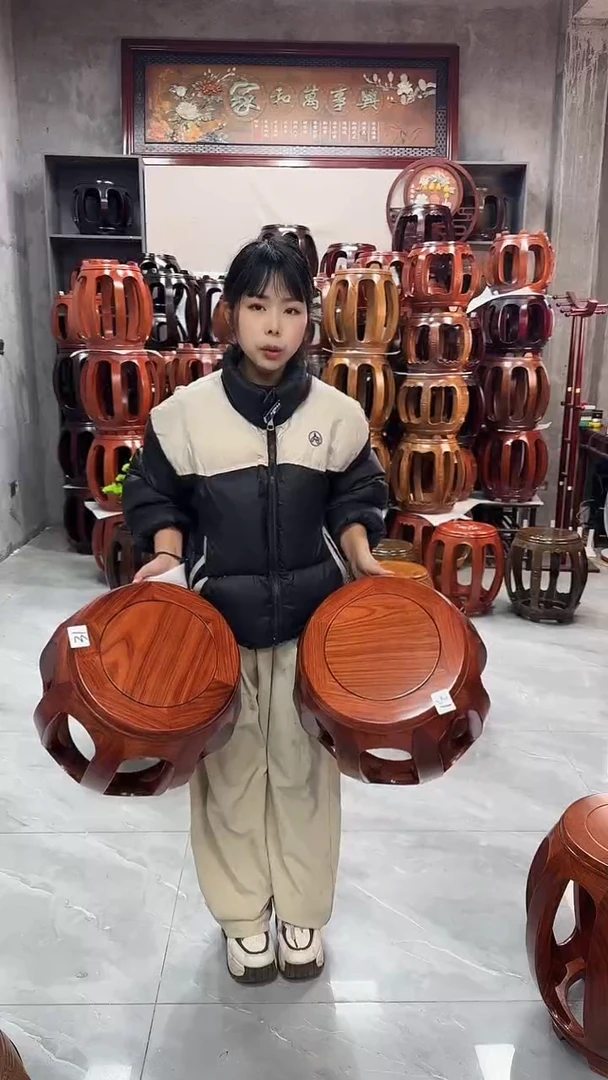 【闪购商品】花梨木类家具花梨色小号鼓凳一对31号