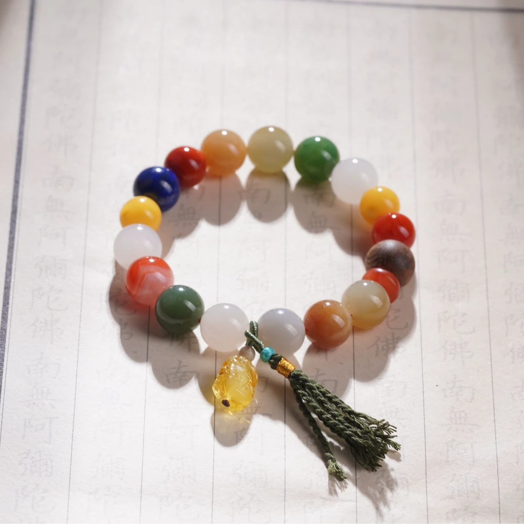 天然和田玉多宝手串简约设计款—多样性发其一约12mm