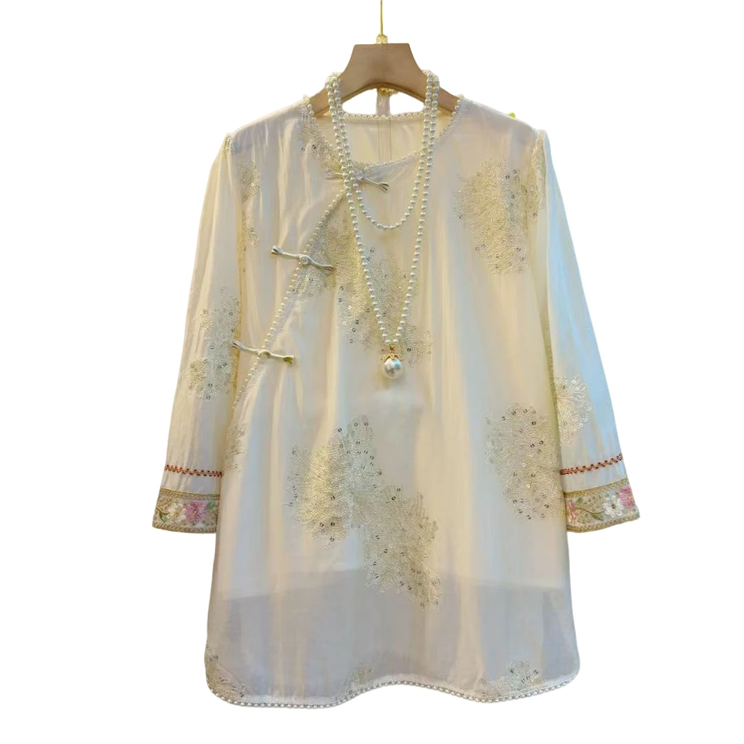 气质国风时尚重工提花宽松百搭复古新款上衣（长67左右）