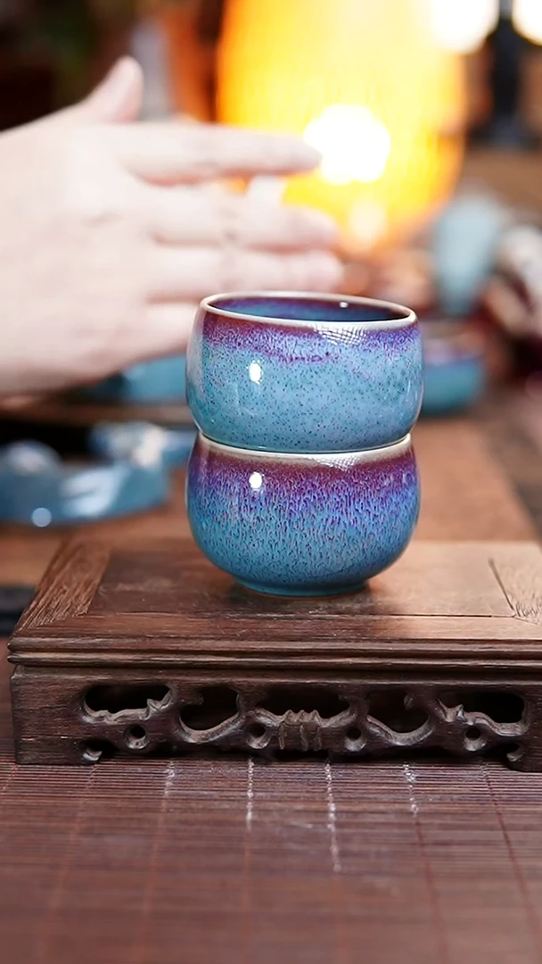 青蓝洒金 罗汉杯2只