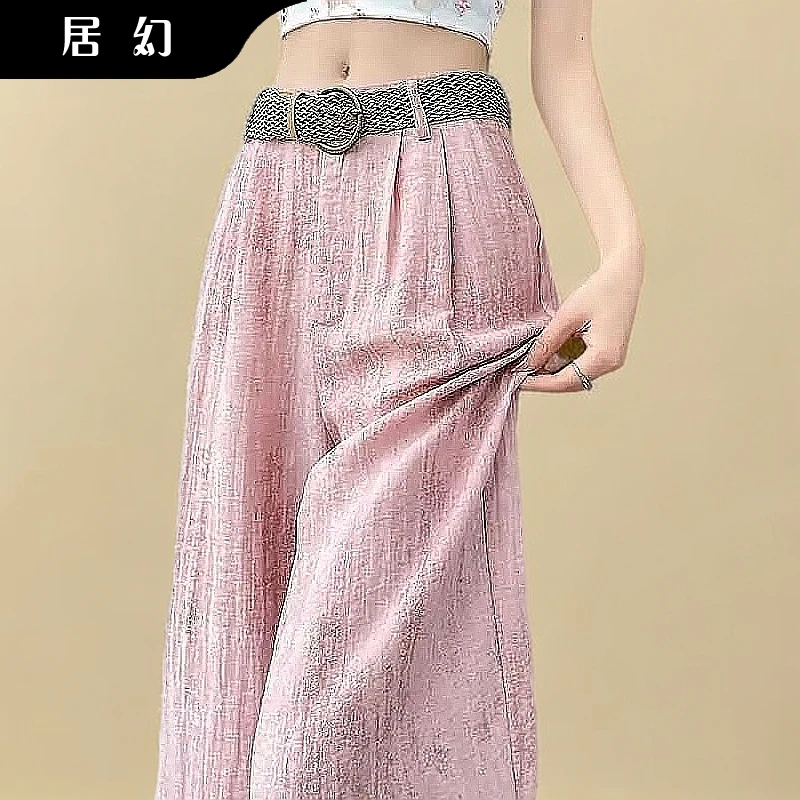 居幻水墨扎染亚麻西装阔腿裤女2025薄垂感春夏季显瘦直筒拖地裤潮