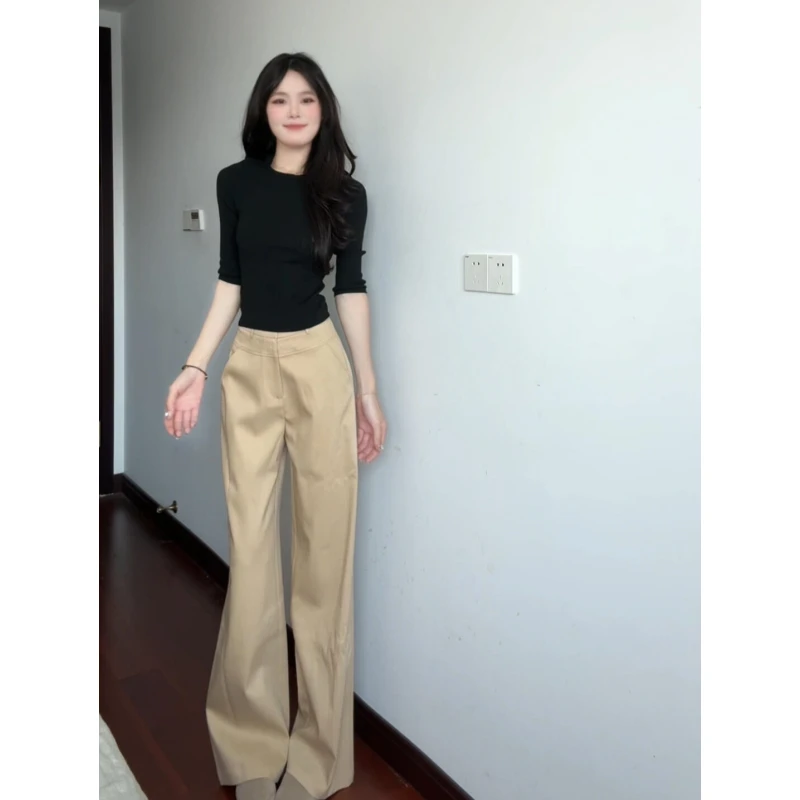 180高个子加长卡其色休闲西装裤女高腰宽松垂感175超长阔腿拖地裤