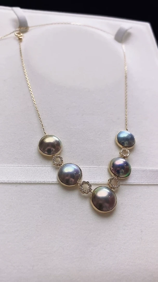 【闪购商品】拼合珍珠（马贝珠）项链18K金镶嵌海水马贝珍珠项链