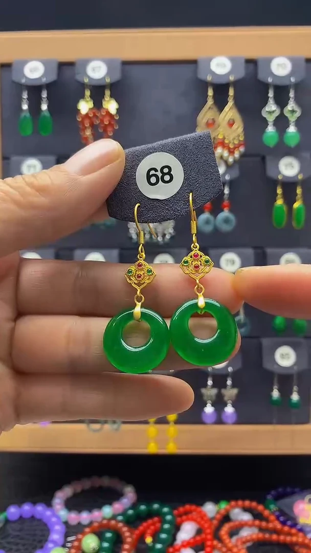 【闪购商品】玛瑙/玉髓耳坠银S925镀金镶嵌耳饰