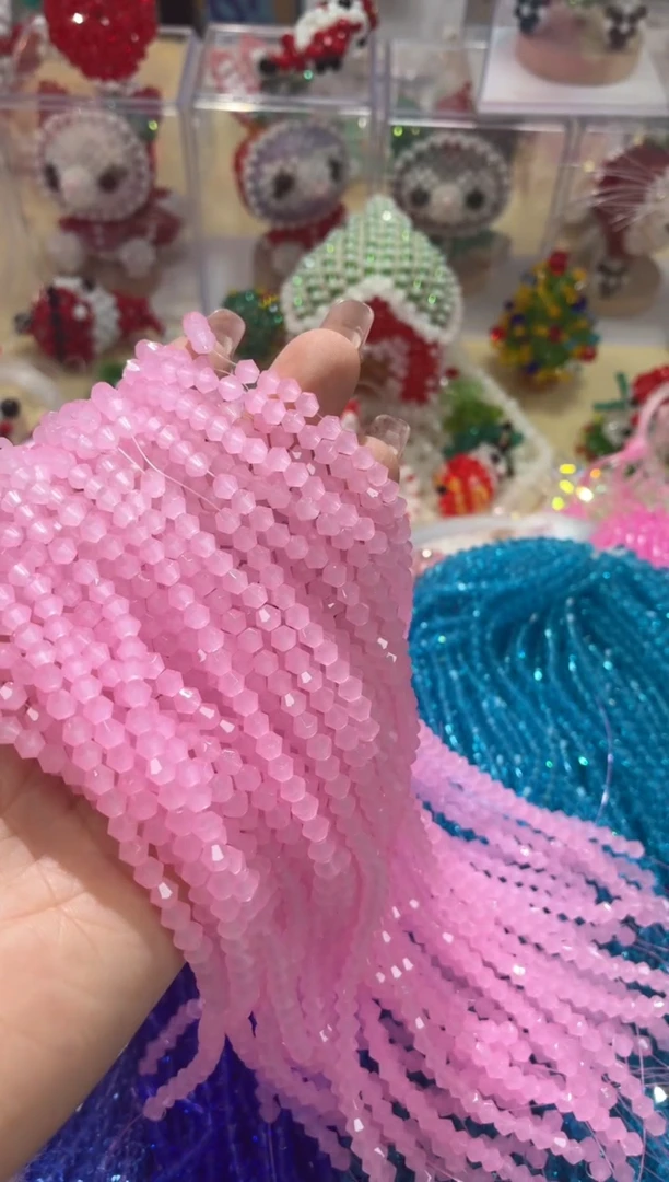 玻璃1918卡4水晶尖珠10条粉玉