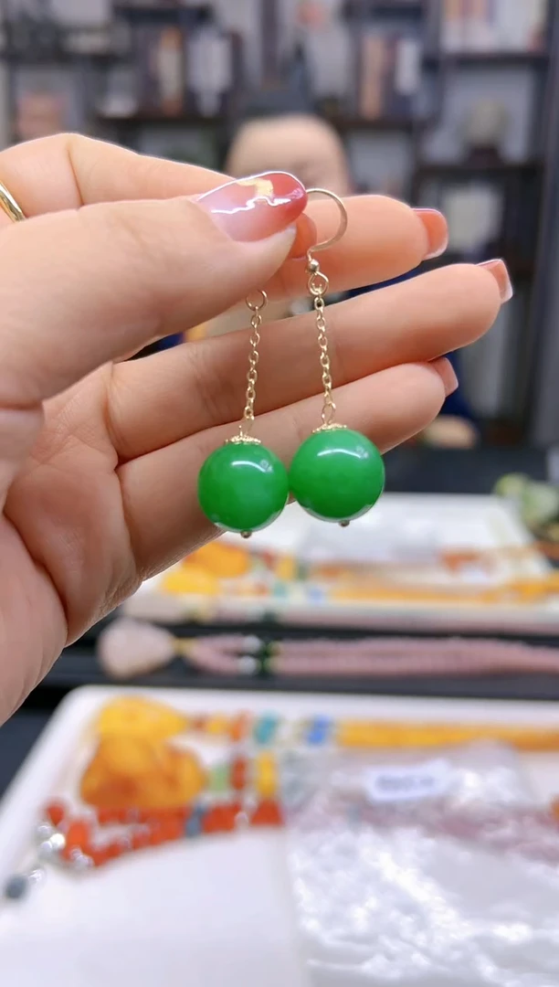 【闪购商品】翡翠耳饰14K金镶嵌耳坠E552