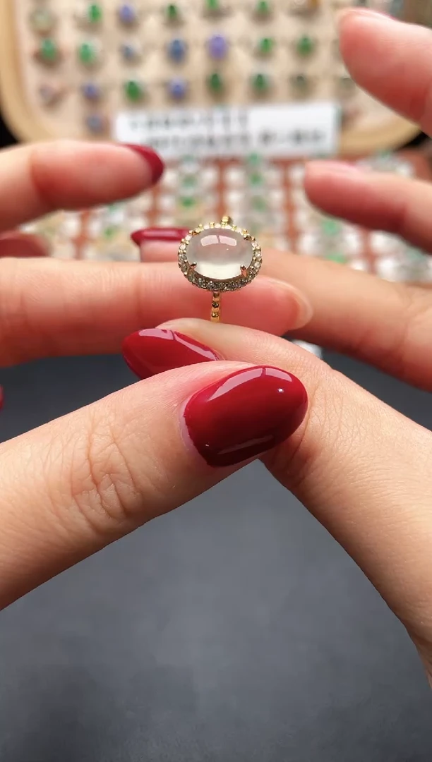 银S925镶嵌戒指翡翠一物一证一礼盒