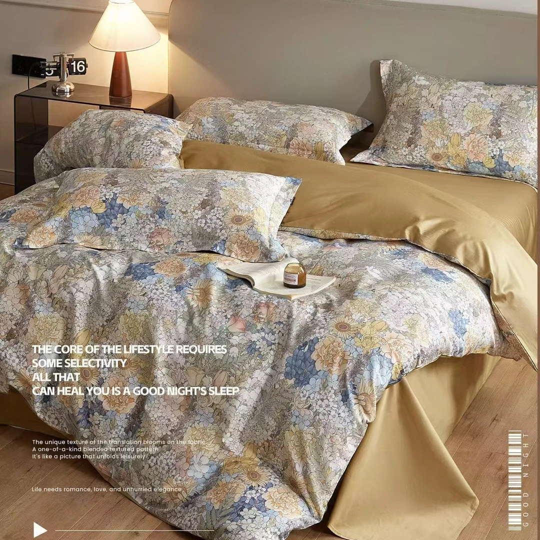 C7825 高端纯棉120s双股数码印花小拼角四件套 蔓蒂200*230欧式