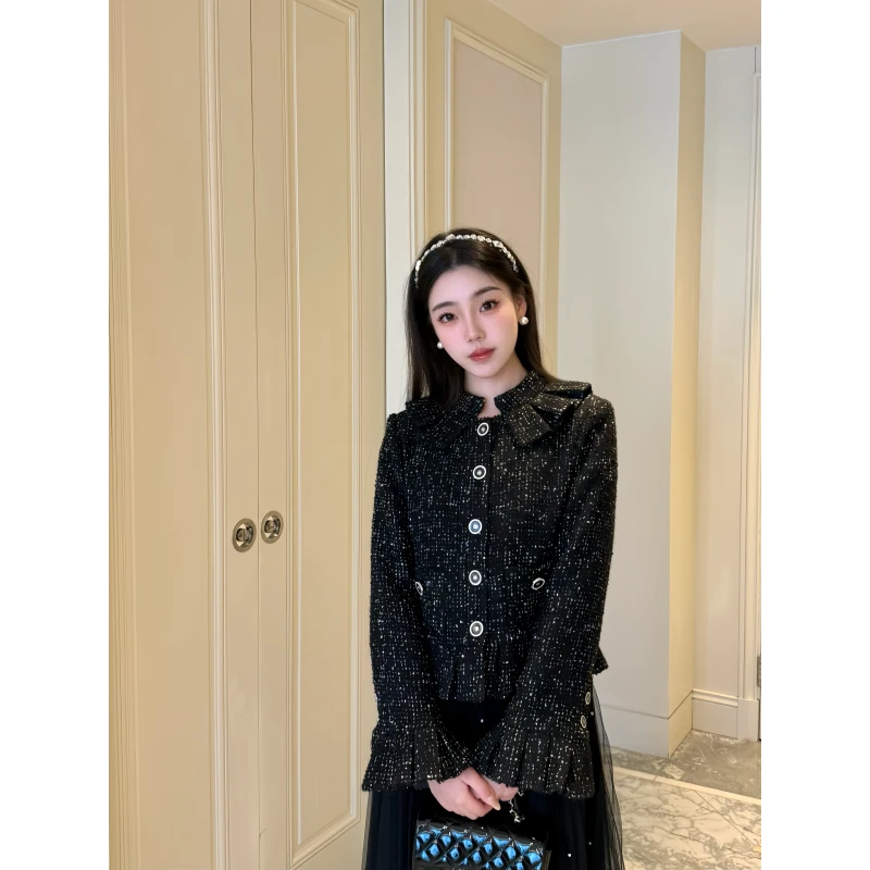 徐开开「黑钻缪斯」25b定制面料手工褶复古千金小香亮片粗花呢外套