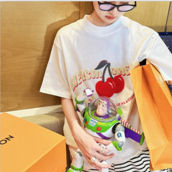 MN"樱桃小姐"休闲印花设计师时尚圆领T恤DX009