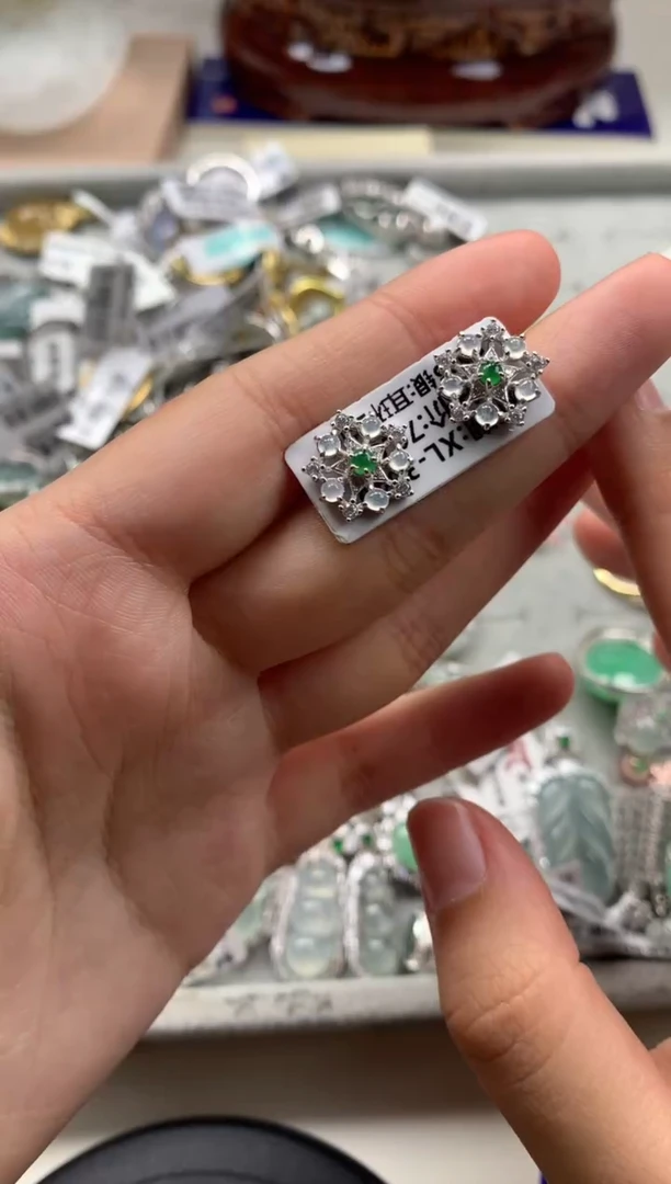 银S925镶嵌戒指翡翠耳饰5