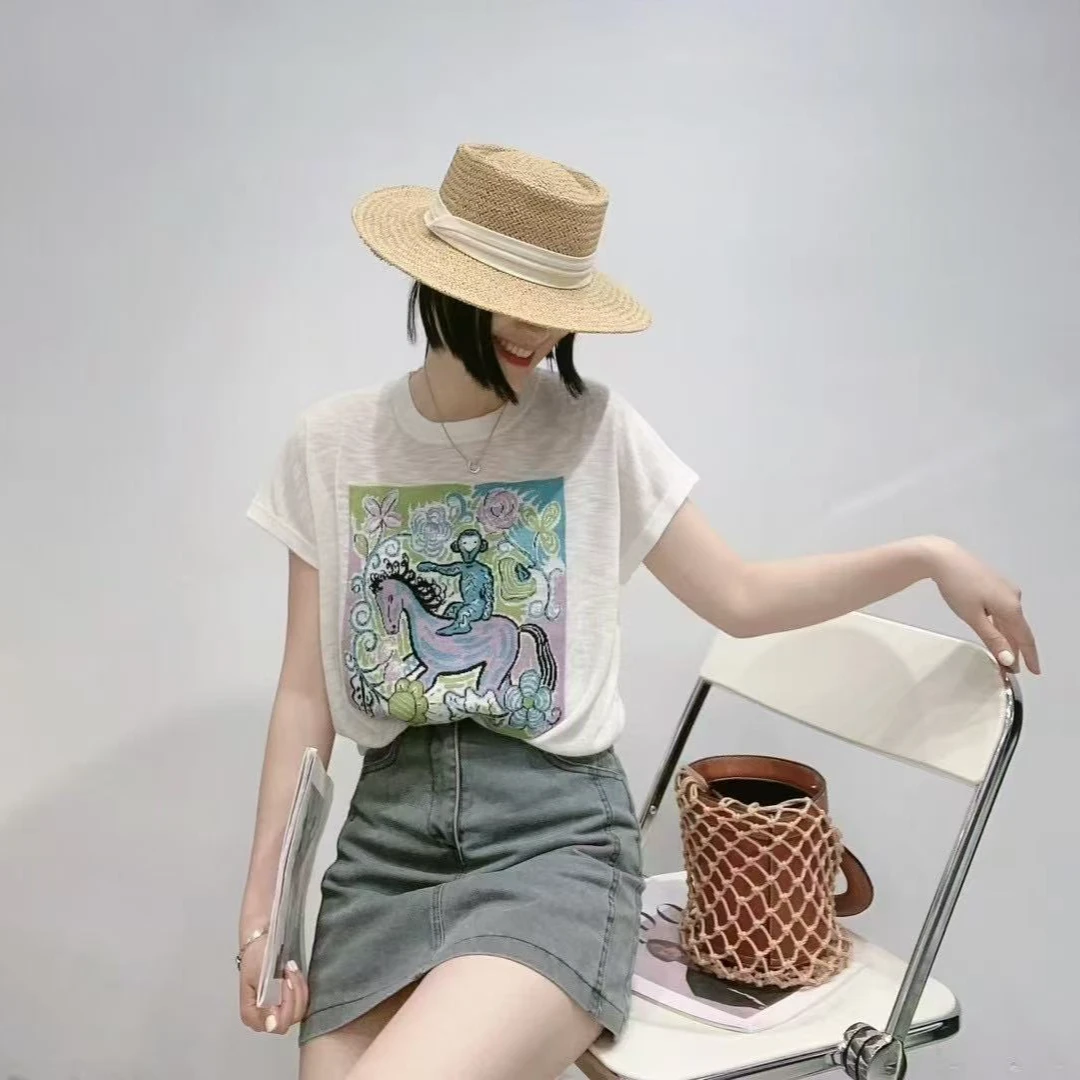 小猴子骑马醋酸麻薄款套头减龄显瘦针织衫上衣