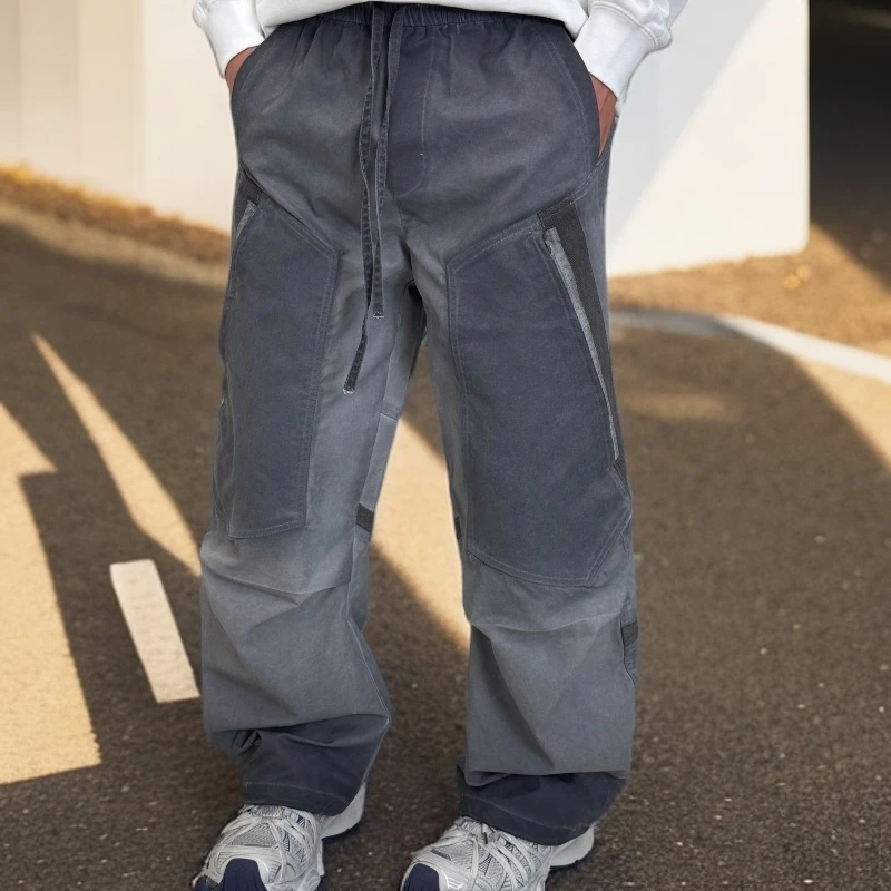 秋季美式宽松弯刀阔腿高街轧染复古裤潮流直筒设计师款休闲百搭