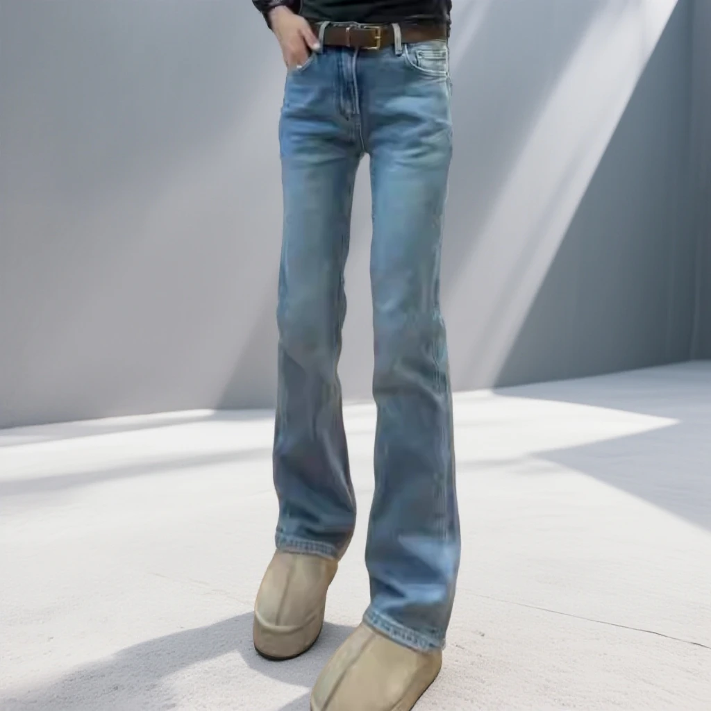 秋冬新款弹力修身加绒微喇牛仔裤女大码女装高腰显瘦窄版喇叭裤子