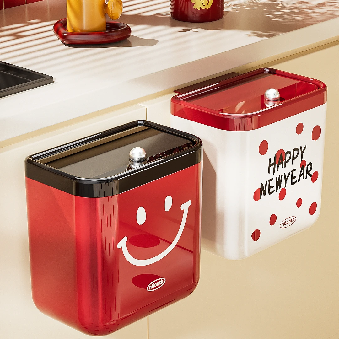 诺室壁挂厨房垃圾桶波点笑脸带盖大容量纸篓挂式卫生间厕所专用桶