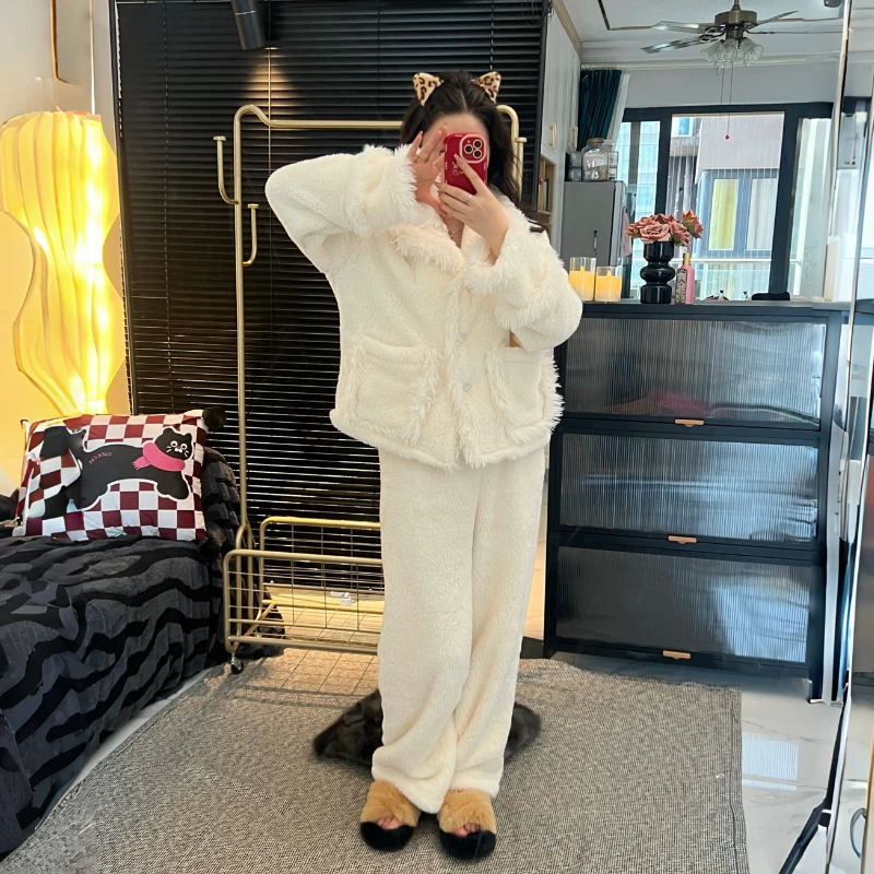 睡衣女冬加厚加绒2024新款轻奢洋气半边绒冬天外出爆款家居服女