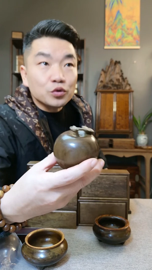 金丝楠小叶桢楠乌木绿料满花纯手工一木整雕苹果把件