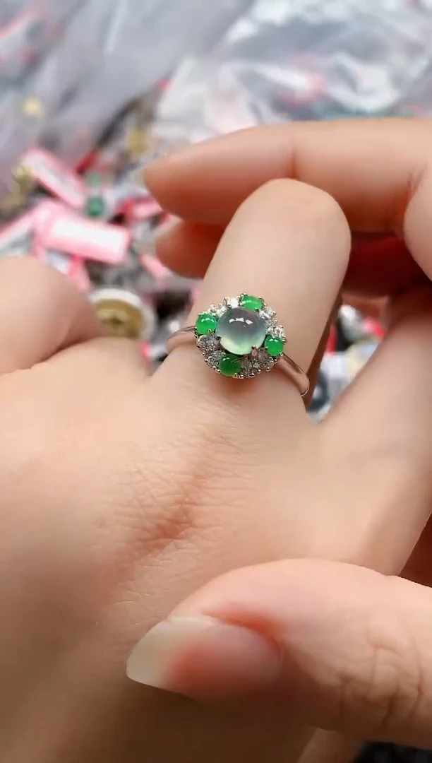 银S925镶嵌戒指翡翠天然A货缅甸翡翠