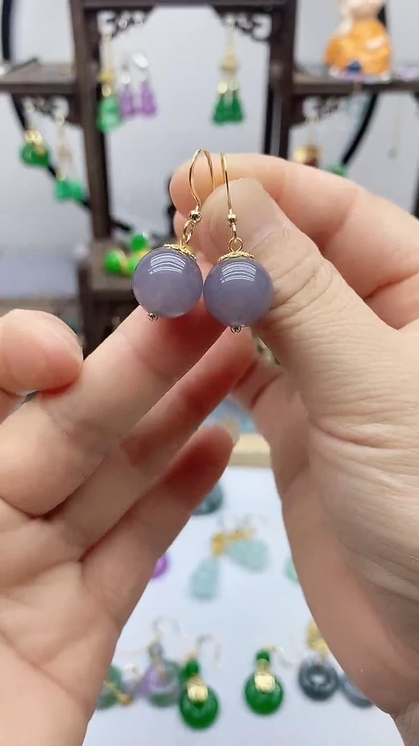 和田玉14K金镶嵌耳饰136