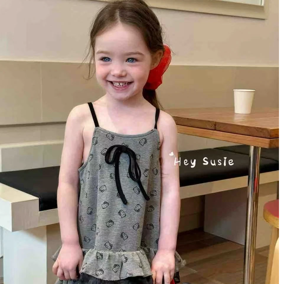 （045-100）女童吊带连衣裙甜美蝴蝶结无袖蛋糕裙夏季背心裙儿童