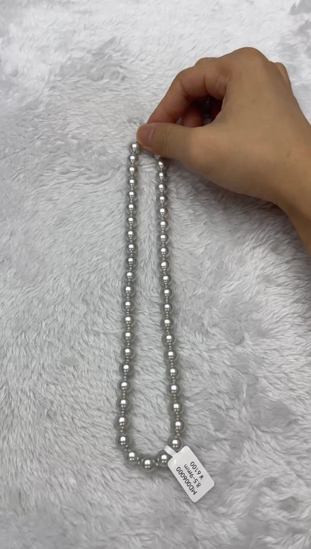 海水珍珠银S925镶嵌项链AK真多麻8.5-9mm