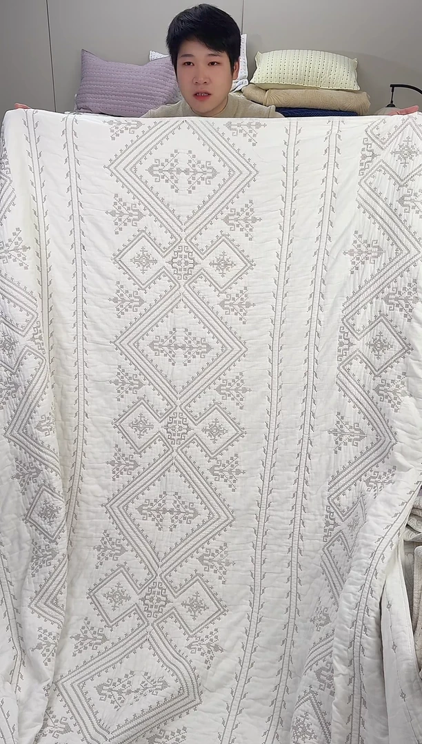 棉金丝罗格白230*250单床盖纯棉